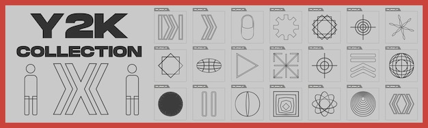 Set of Y2K style vectors of objects Brutalism star and flower shapes Templates for notes posters