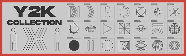 Vector set of y2k style vectors of objects brutalism star and flower shapes templates for notes posters