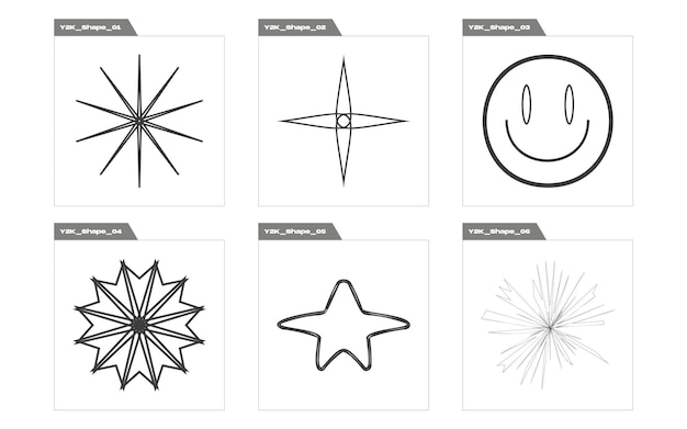 Vector set of y2k style vectors of objects extraordinary graphic assets flat minimalist icons