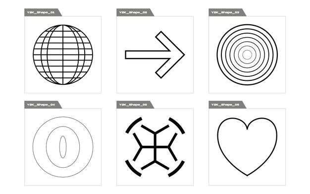 Set of Y2K style vectors of objects Retro futuristic graphic ornaments Elements for graphic decoration