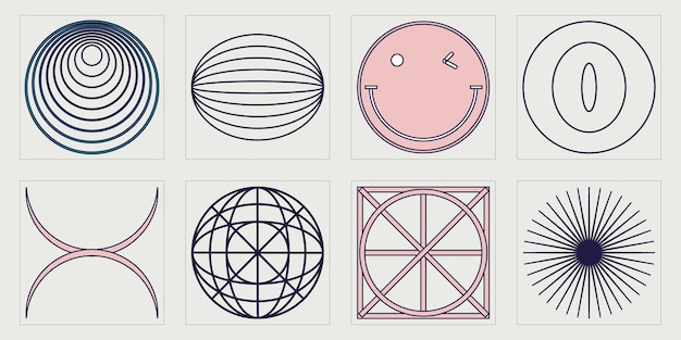 Vector set of y2k style vectors of objects retro futuristic graphic ornaments elements for graphic decoration