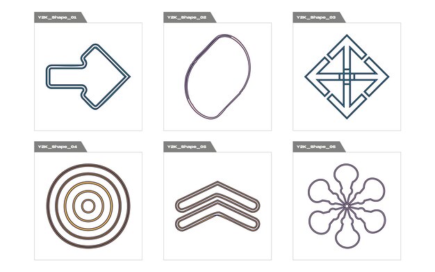 Set of Y2K style vectors of objects Retro futuristic graphic ornaments Flat minimalist icons