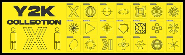 オブジェクトの Y2K スタイル ベクトルのセット トレンディな幾何学的なポストモダンの人物 ノート ポスターのテンプレート