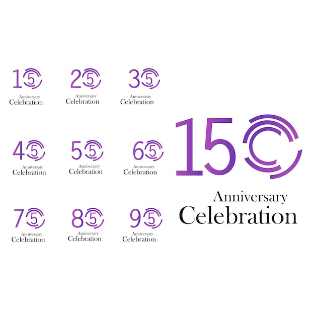 Set year anniversary celebration purple color vector template design illustration