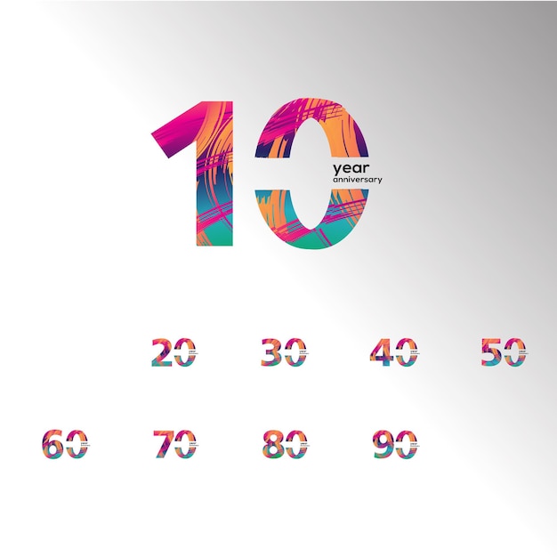 Set year anniversary celebration rainbow color vector template design illustration