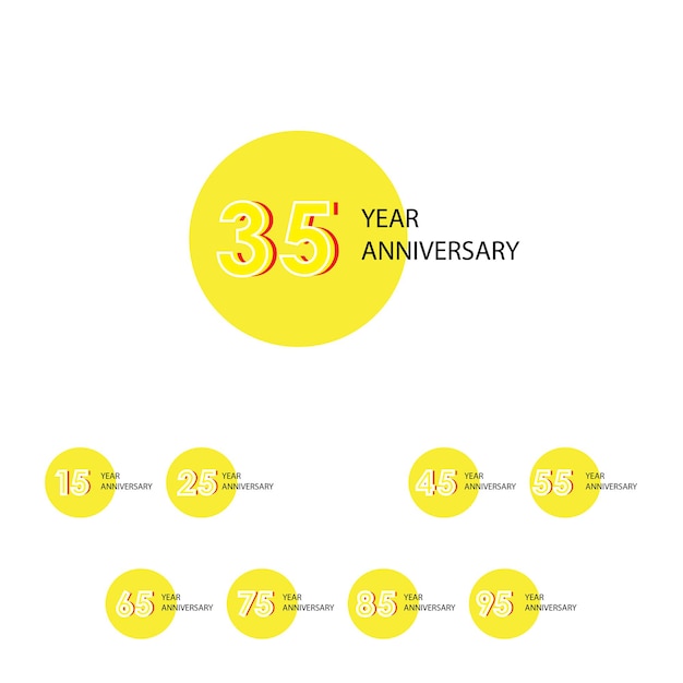 Vector set year anniversary celebration yellow color vector template design illustration