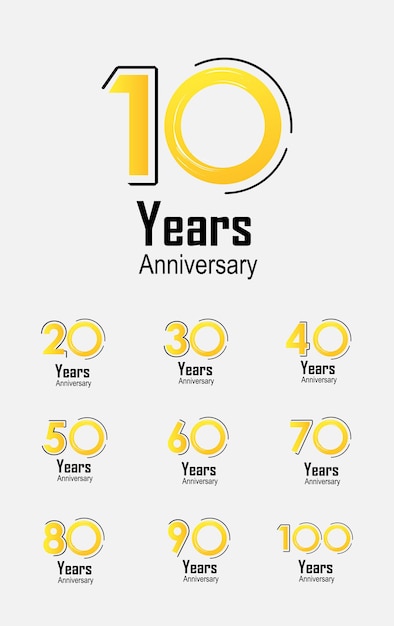 Vector set year anniversary celebration yellow color vector template design illustration