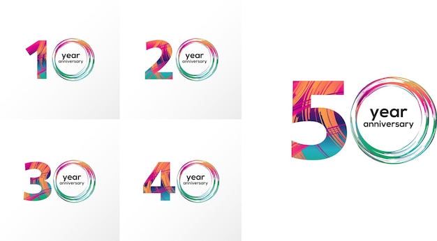 Set year anniversary vector template design illustration 10, 20, 30, 40, 50, rainbow elegant white background