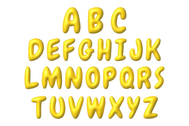 Set of yellow 3d letters icons cute metallic cartoon font 3d realistic vector design element