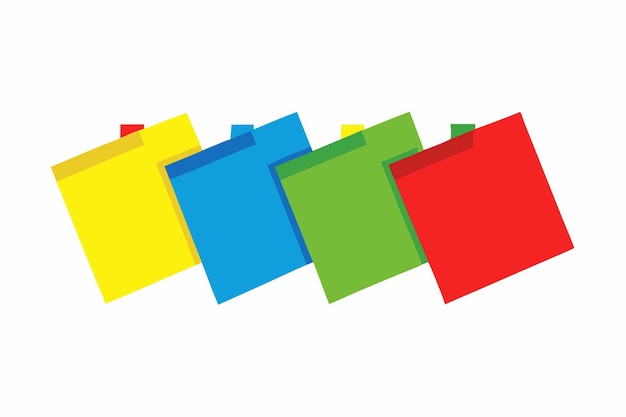 set of yellow blue red green sticky note isolated on white background