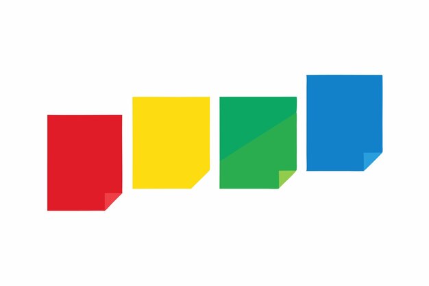 set of yellow blue red green sticky note isolated on white background