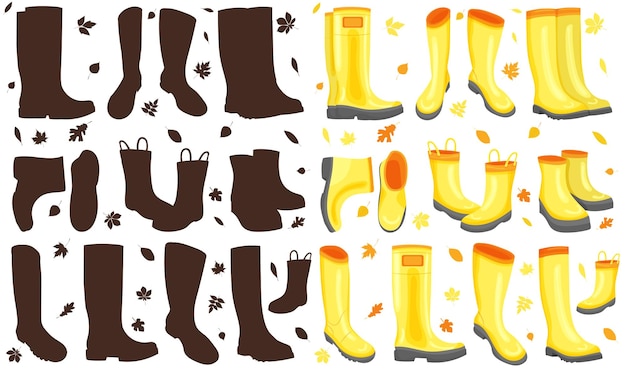 Set of yellow boots in flat style vector