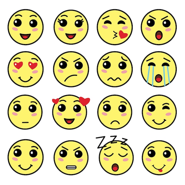 Set of Yellow Charming Human Faces