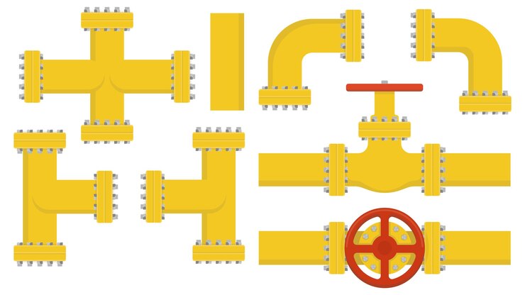 Vector set of yellow elements of the pipeline gas and oil industry vector illustration