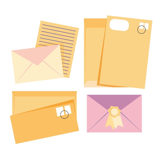 Set of yellow envelopes in different sizes