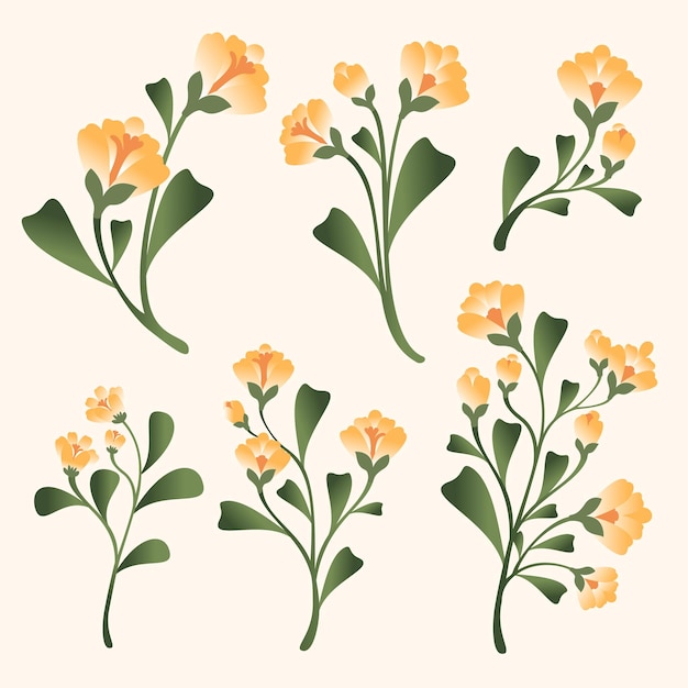 A set of yellow flowers on a beige background.