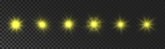 Set of yellow glowing sparkling stars