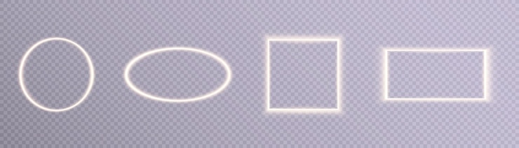 Vector set of yellow neon frames of different geometric shapes.