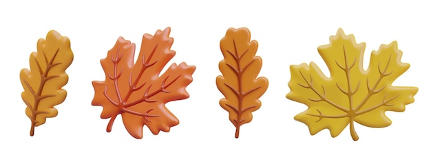Набор желтых и оранжевых дубовых и кленовых листьев Осенняя флора Падающие листья