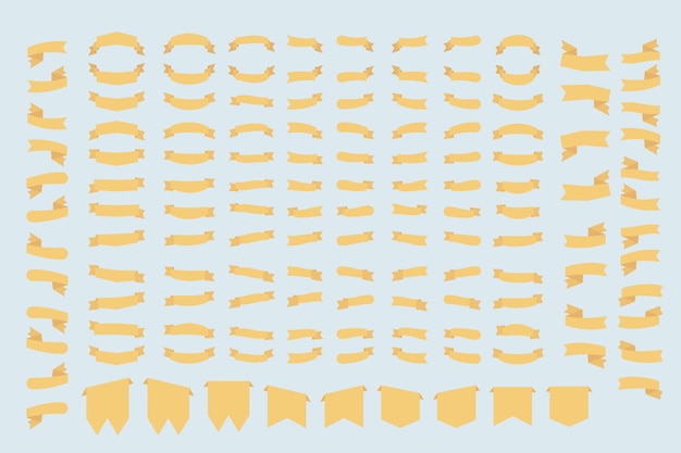 텍스트에 대한 밝은 파란색 배경 리본에 플랫 스타일의 노란색 리본 세트