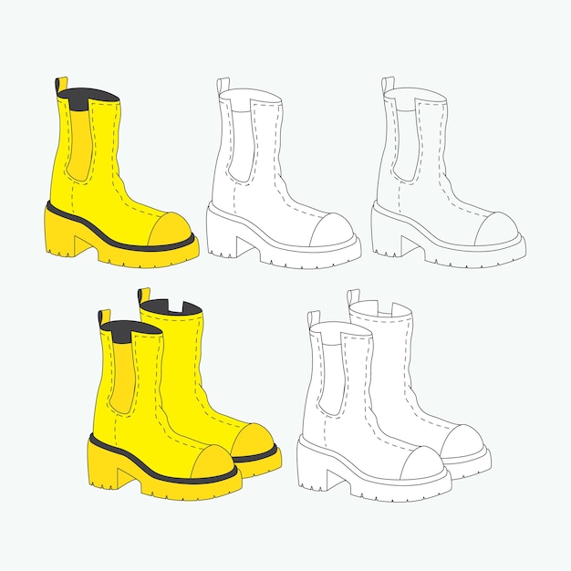 Vector set of yellow rubber boots