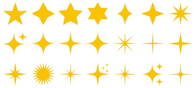 Set of yellow sparkle star icons