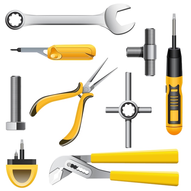 Vector set of yellow tools