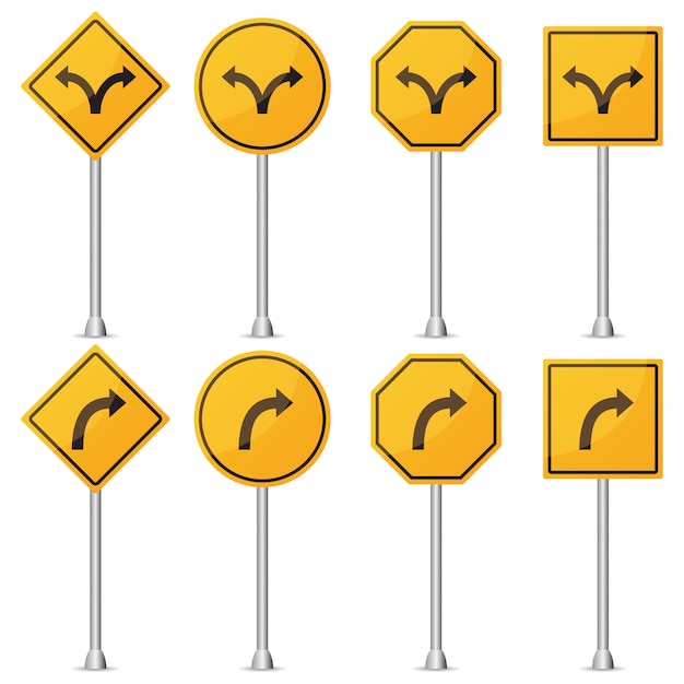 Set of yellow traffic sign turn. vector illustration