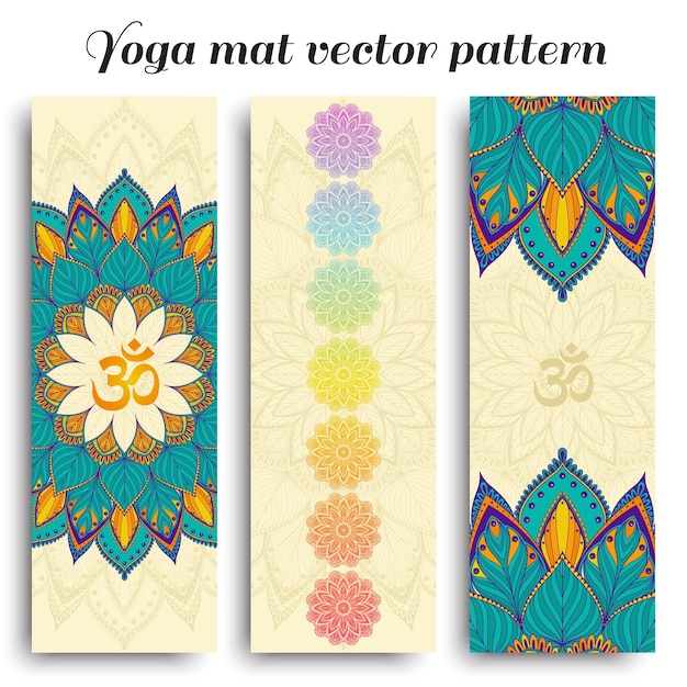 Set of yoga pilates meditation mats with hand drawn mandala pattern