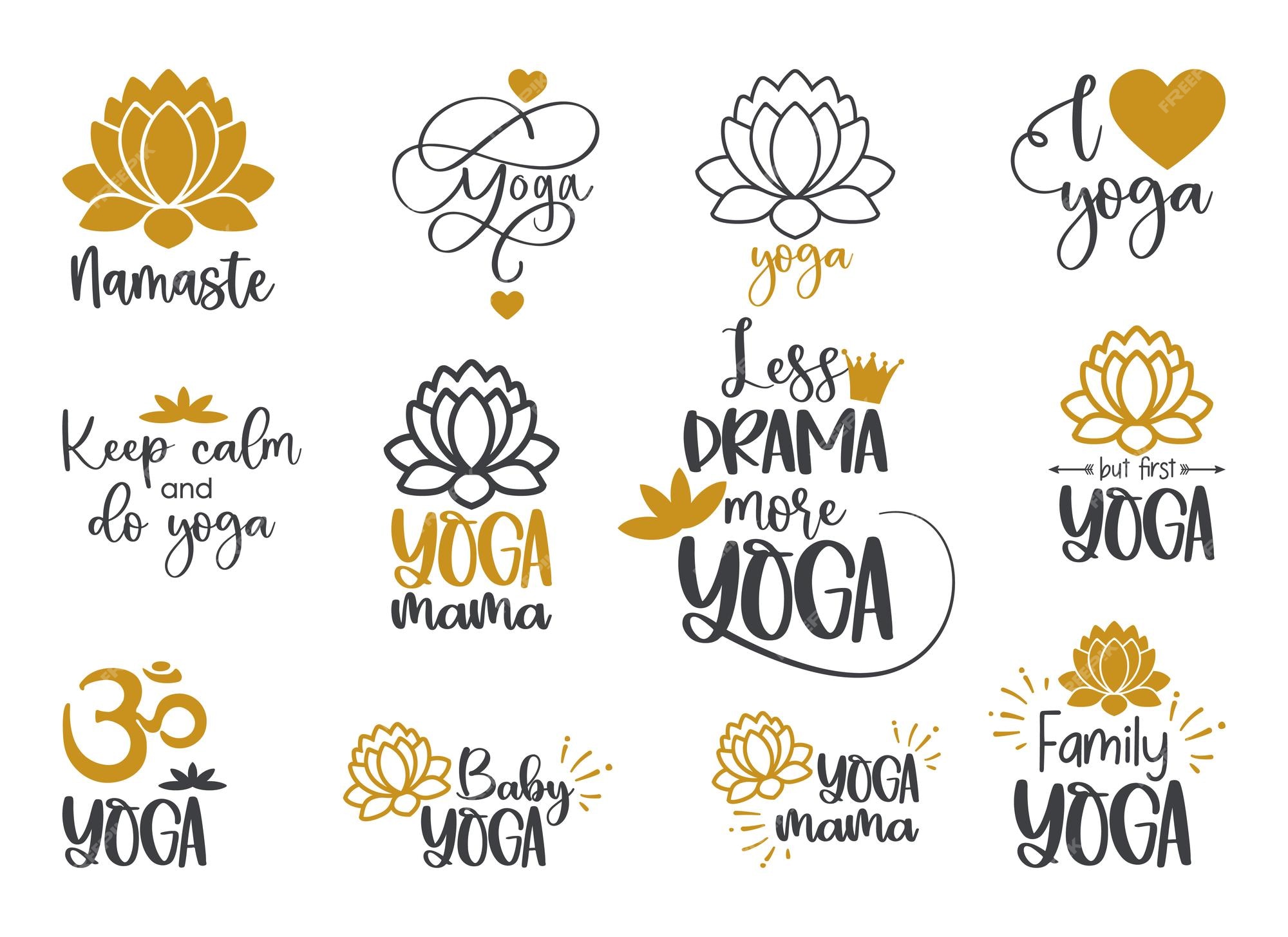 Premium Vector | Set of yoga symbols and inscriptions lotus flower ...