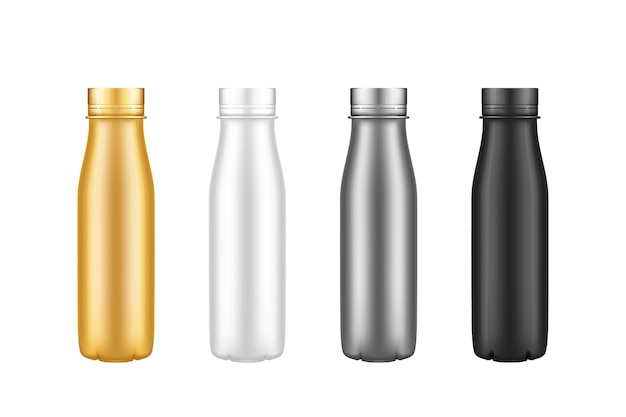 Set di mockup di bottiglie di plastica per yogurt - oro, argento, nero, bianco