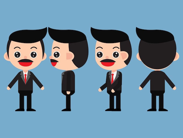 Set of young male businessman in cute cartoon style.