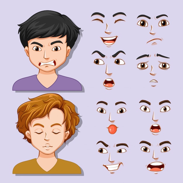 Set di espressione facciale del giovane