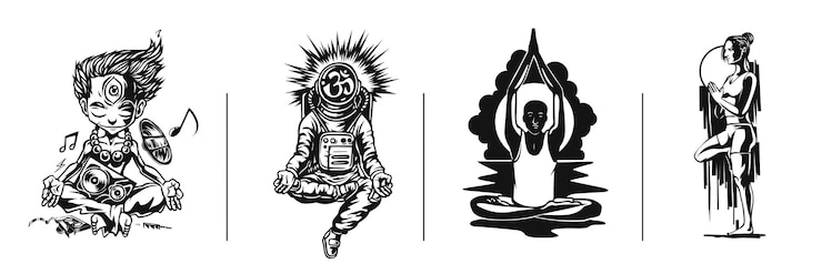 Vector set of young  meditates 21st june international yoga day vector illustration