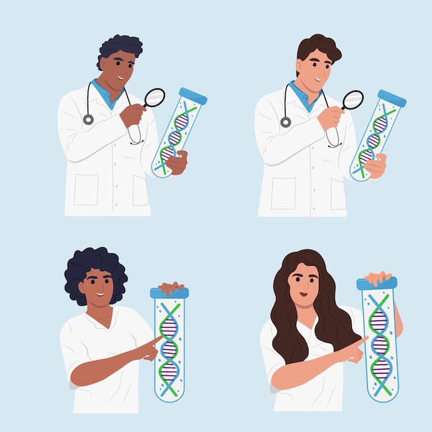 人間の DNA を研究している若い笑顔の遺伝学者のセット 2 月 28 日希少疾患の日