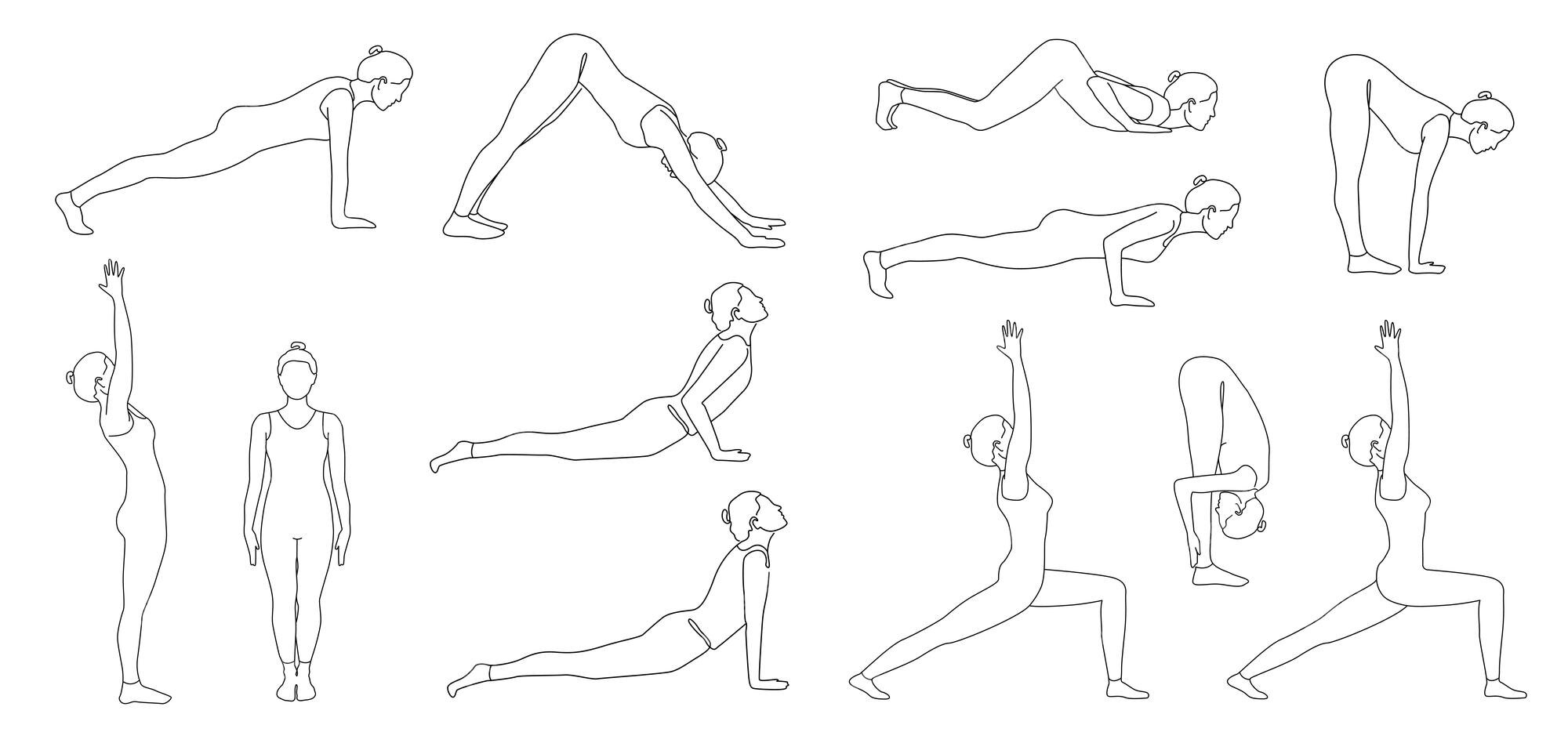 Premium Vector | Set of young woman doing yoga fitness exercises,  stretching. health care. line art yoga poses.