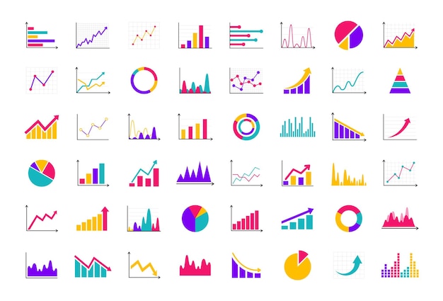 Vector set zakelijke grafiek en grafieken pictogrammen zakelijke gegevens grafieken