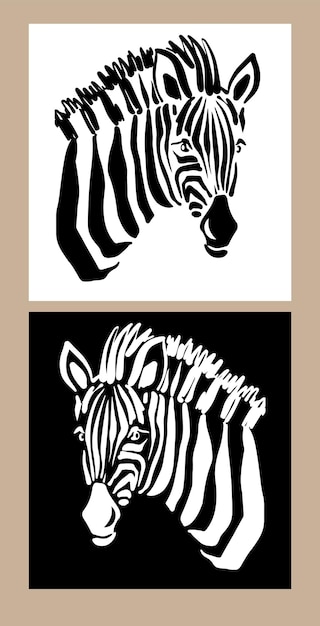 Set Zebra geïsoleerd op witte en zwarte achtergrond Vector grunge illustratie ontwerpsjabloon