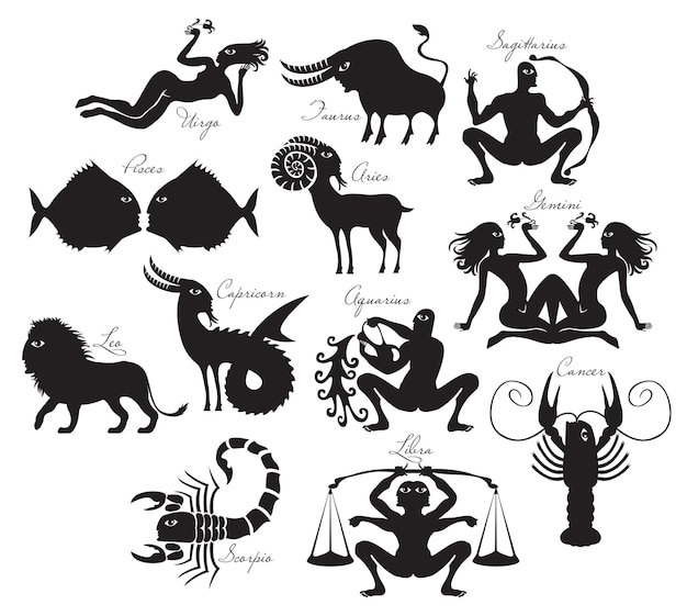 Vector set of zodiac signs in ancient style