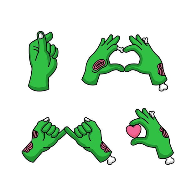 Set of zombie hand with love sign in valentine's day