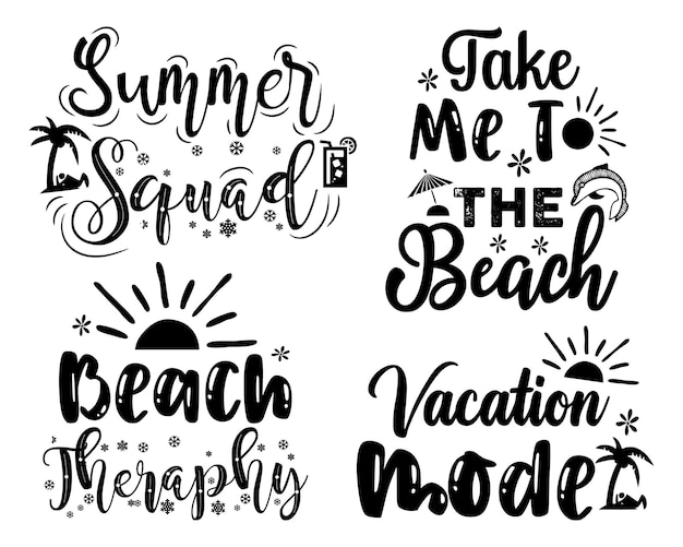 Set zomer typografie citaten ontwerp met hand getrokken elementen vectorillustratie voor tshirt mokken