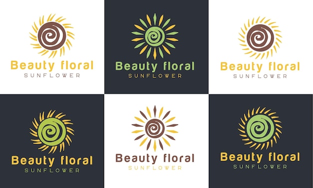 Set zonsopganglogo en zonsonderganglogo, Sun Flower Logo-ontwerp Premium vectorsjabloon