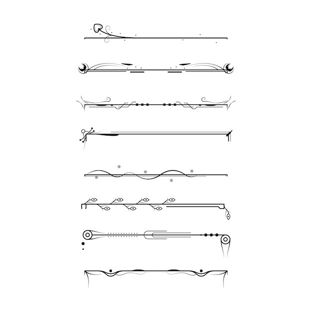 Set Zwart Eenvoudige Lijn Collectie Doodle Border Elementen Vector Design Stijl Sketch Geïsoleerd