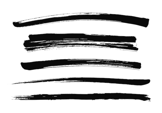 Set zwarte borsteluitstrijkjes. Vector illustratie. Grungetextuur