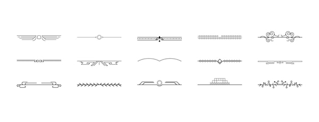 Set zwarte eenvoudige lijn collectie doodle grens elementen vector design stijl schets geïsoleerd