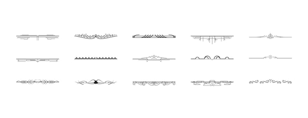 Set zwarte eenvoudige lijn collectie doodle grens elementen vector design stijl schets geïsoleerd