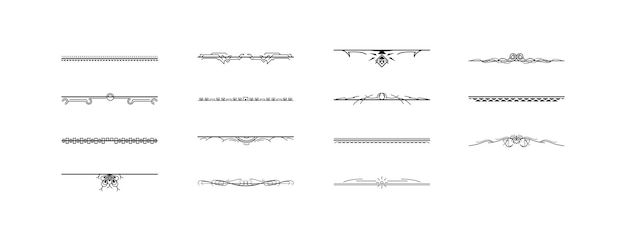 Set zwarte eenvoudige lijn collectie Doodle randelementen Vector ontwerpstijl schets geïsoleerd