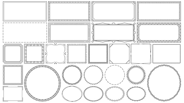 Set zwarte eenvoudige lijn frame collectie doodle vierkante bloemen frame elementen vector ontwerpstijl sketc