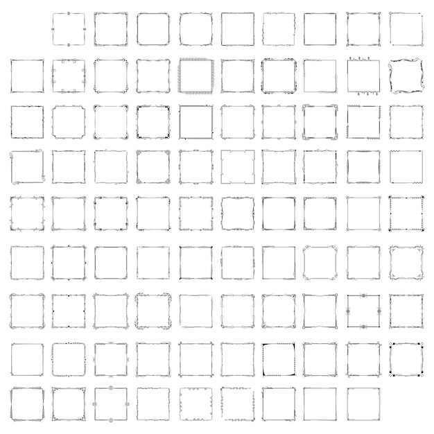 Set zwarte eenvoudige lijn frame collectie doodle vierkante bloemen frame elementen vector ontwerpstijl
