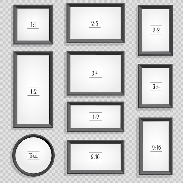 Vector set zwarte foto- of afbeeldingsframes